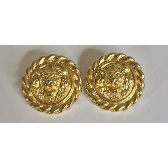 Vintage Goldtone Anne Klein Lion's Head Pierced Earrings 1" - Picture 1 of 6
